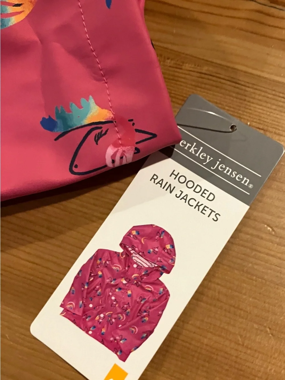 NEW Berkeley Jensen Kids Pink Unicorn & Rainbow Hooded Rain Jacket Size 4T - Picture 3 of 9